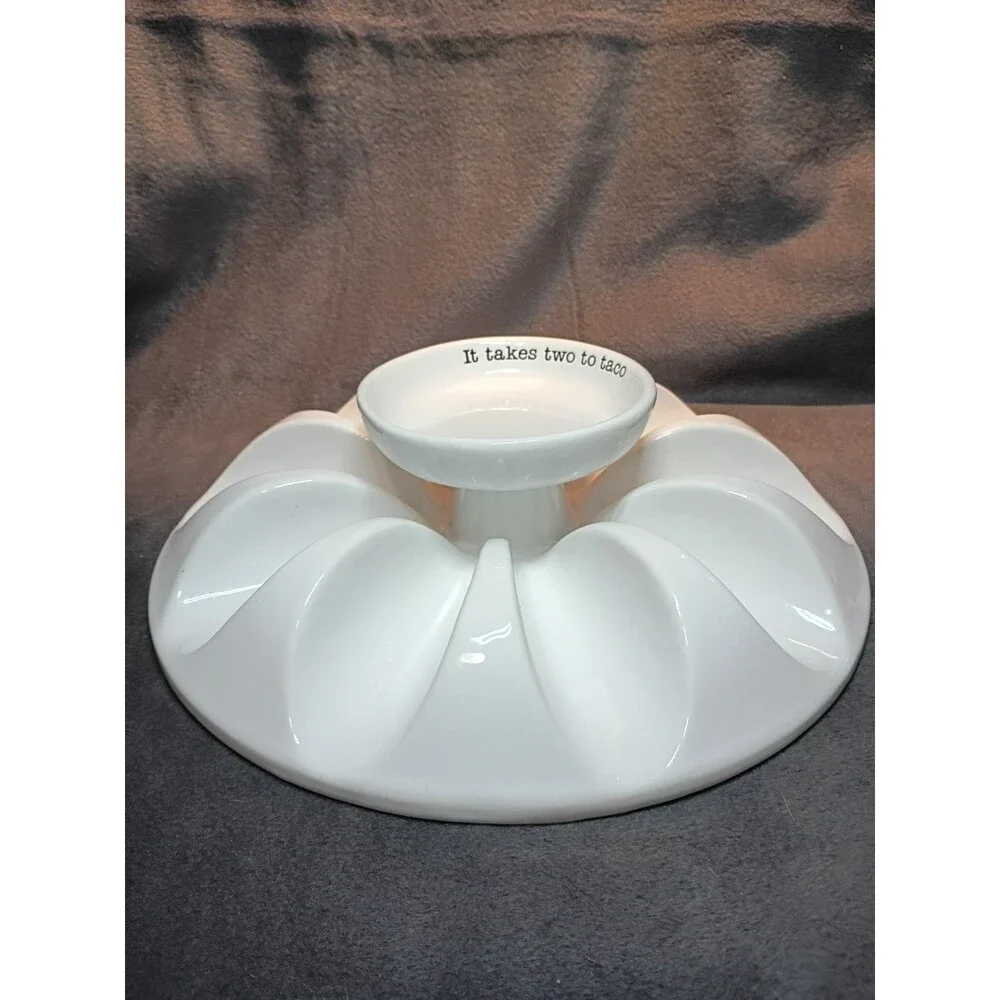 Mud Pie Ceramic Taco Platter w/ Center Dip Bowl 
